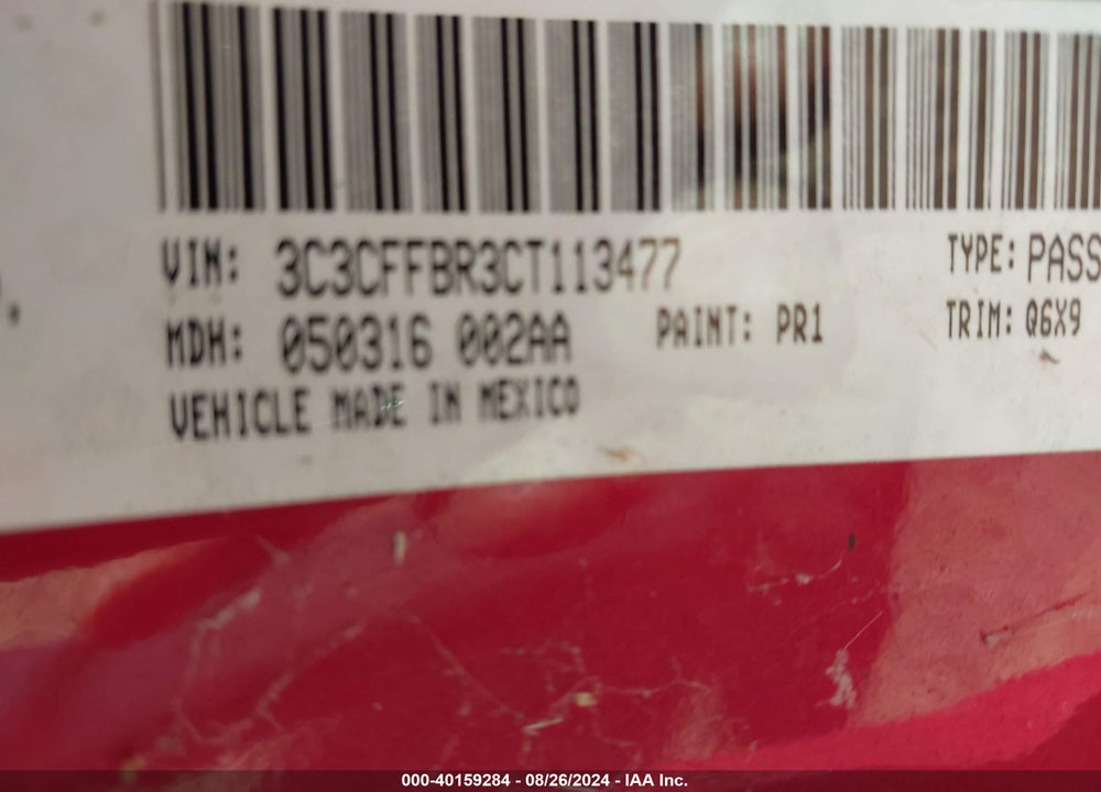 2012 FIAT 500 SPORT VIN: 3C3CFFBR3CT113477