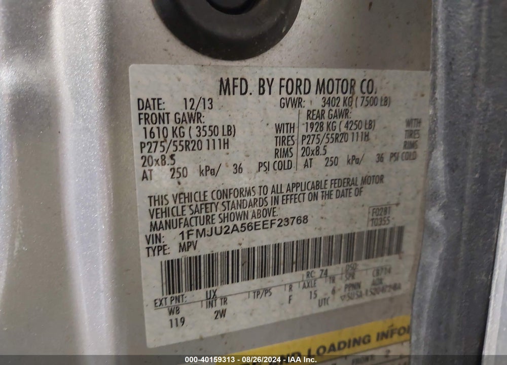 2014 FORD EXPEDITION LIMITED VIN: 1FMJU2A56EEF23768