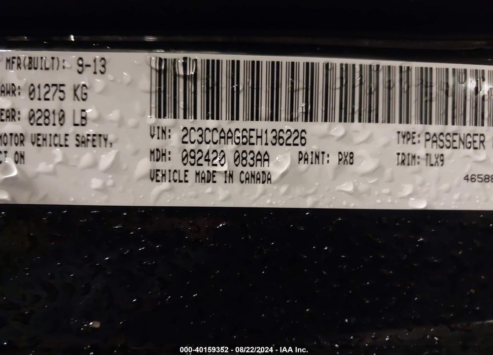 2014 CHRYSLER 300 VIN: 2C3CCAAG6EH136226