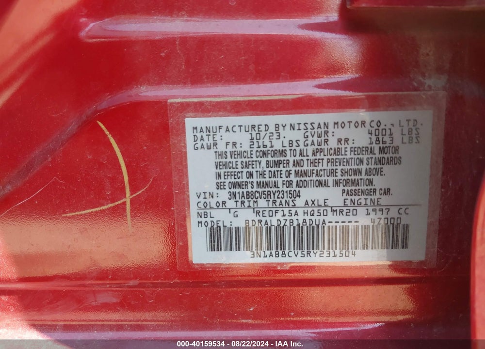 2024 NISSAN SENTRA SV XTRONIC CVT VIN: 3N1AB8CV5RY231504
