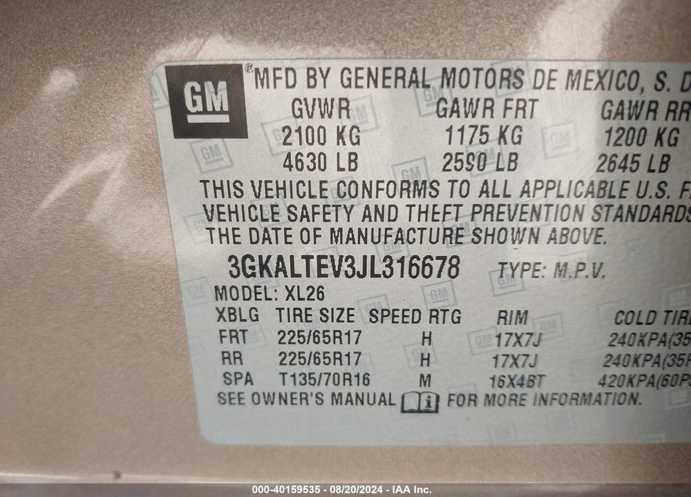 2018 GMC TERRAIN SLE VIN: 3GKALTEV3JL316678