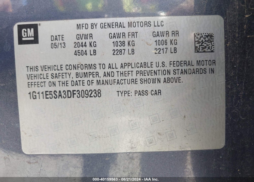 2013 CHEVROLET MALIBU 2LT VIN: 1G11E5SA3DF309238