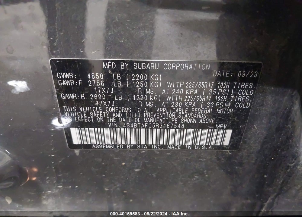 2024 SUBARU OUTBACK PREMIUM VIN: 4S4BTAFC5R3167548