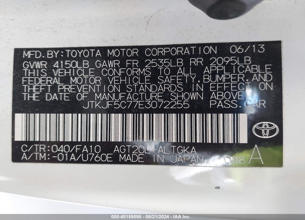 2014 SCION TC VIN: JTKJF5C77E3072255