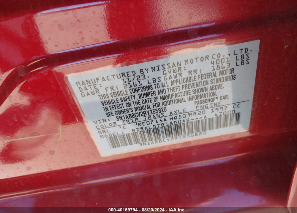 2024 NISSAN SENTRA SV XTRONIC CVT VIN: 3N1AB8CV2RY255825