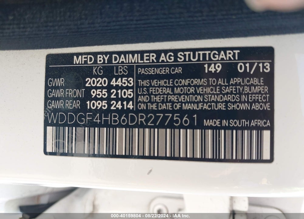 2013 MERCEDES-BENZ C 250 LUXURY/SPORT VIN: WDDGF4HB6DR277561