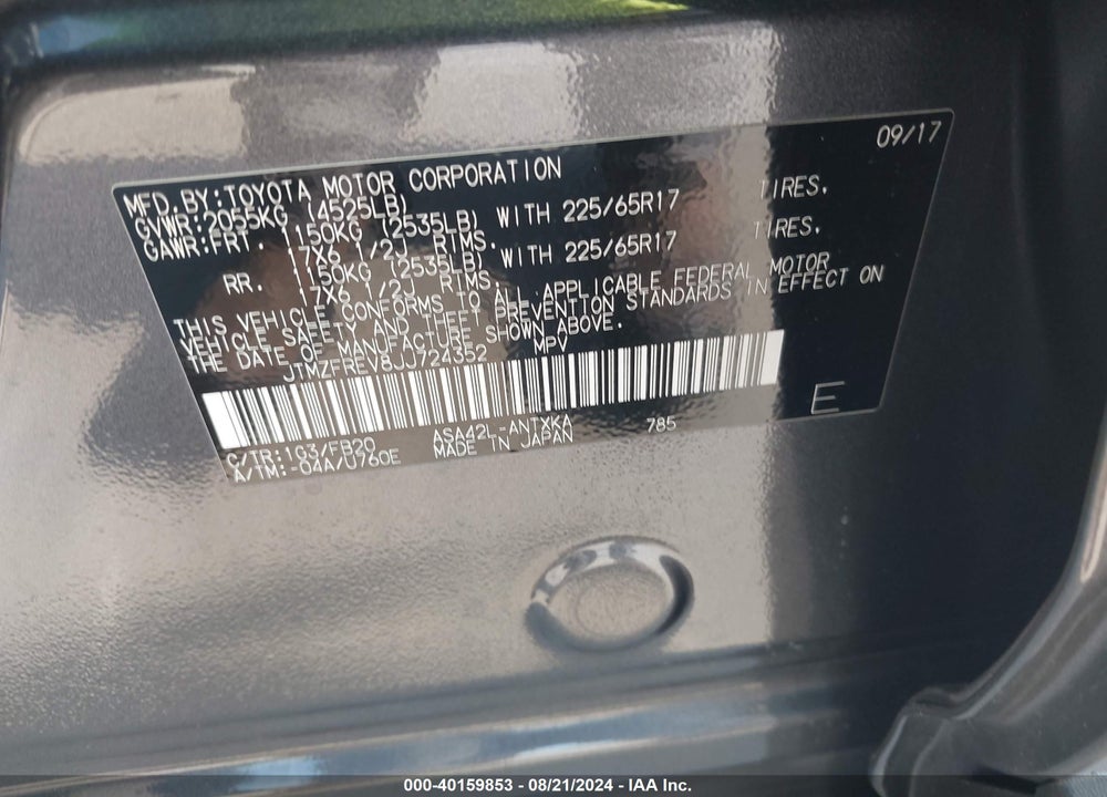 2018 TOYOTA RAV4 LE VIN: JTMZFREV8JJ724352