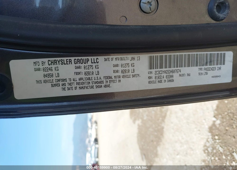 2013 DODGE CHALLENGER SXT VIN: 2C3CDYAG5DH607674