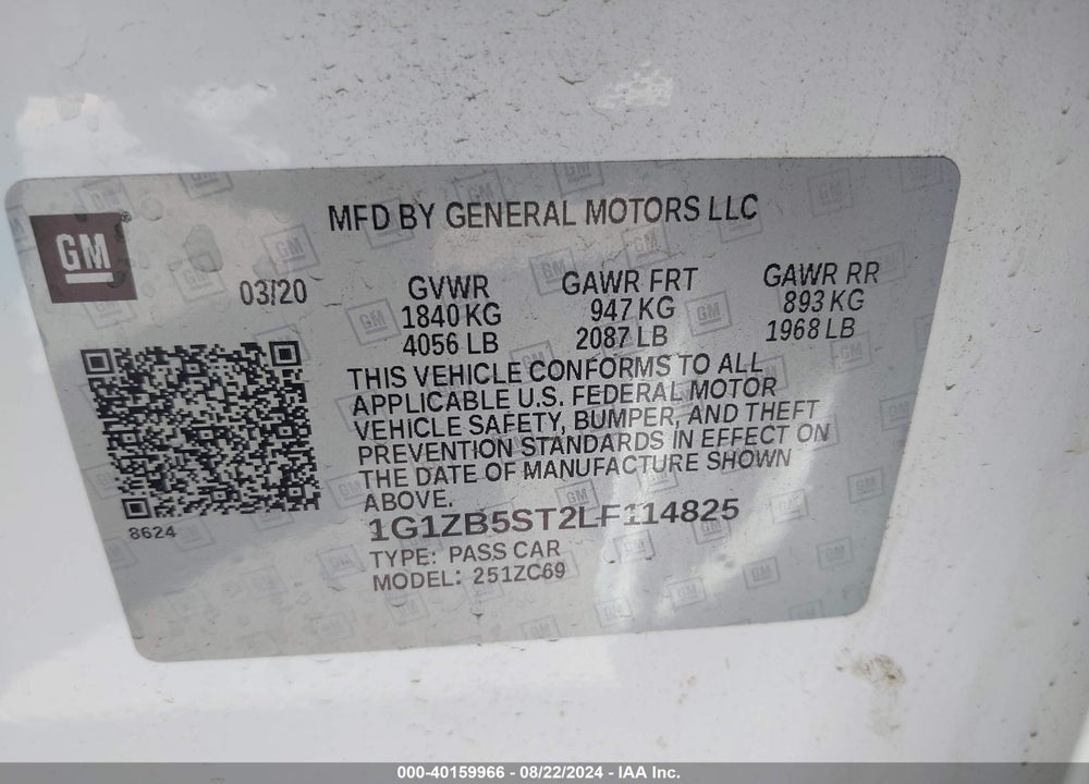 2020 CHEVROLET MALIBU FWD LS VIN: 1G1ZB5ST2LF114825