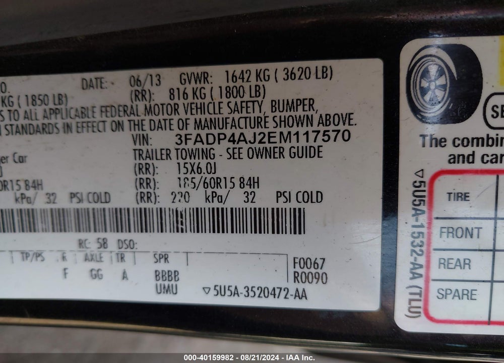 2014 FORD FIESTA S VIN: 3FADP4AJ2EM117570