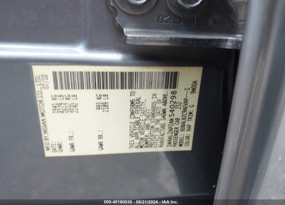 2010 NISSAN ALTIMA 2.5 S VIN: 1N4AL2AP2AN540298