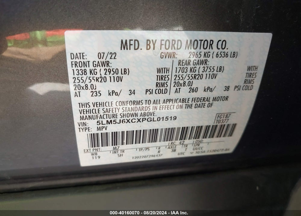 2023 LINCOLN AVIATOR STANDARD VIN: 5LM5J6XCXPGL01519