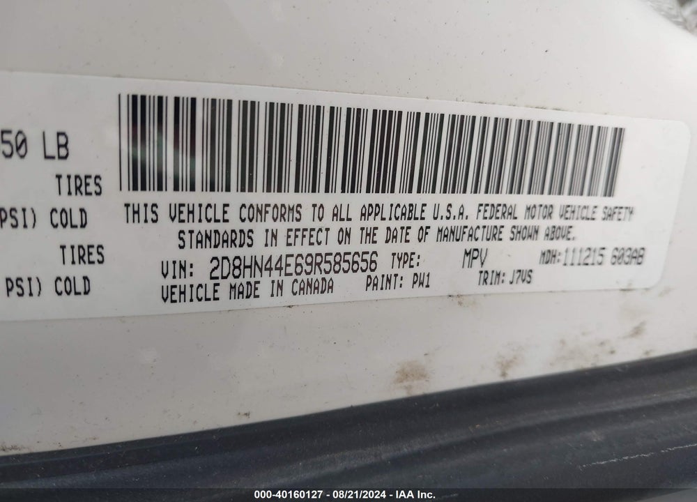 2009 DODGE GRAND CARAVAN VIN: 2D8HN44E69R585656