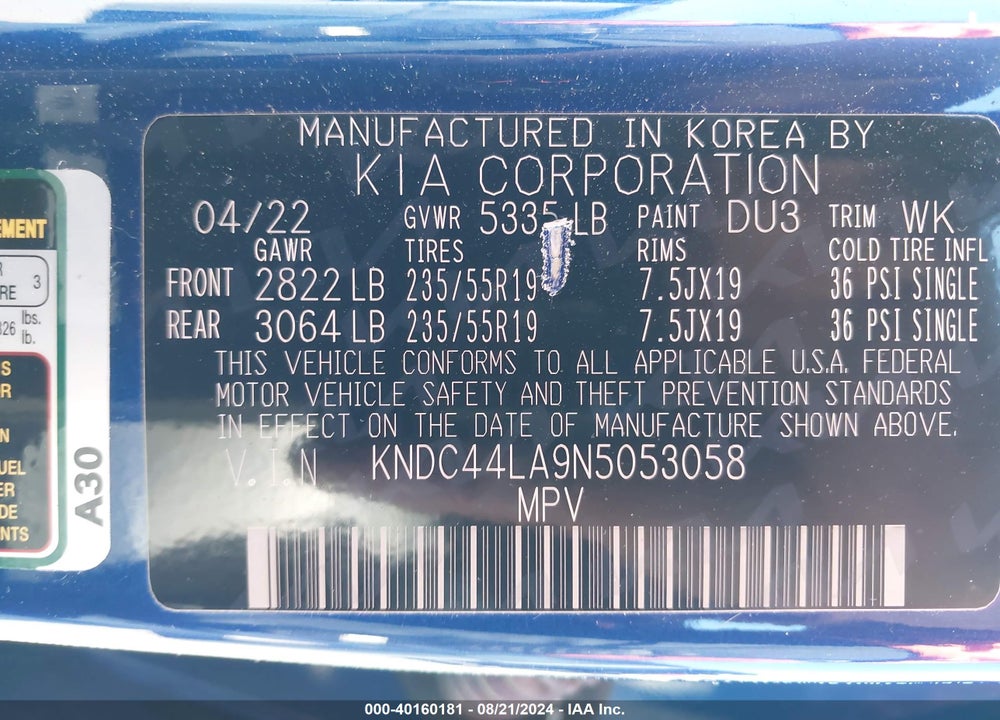 2022 KIA EV6 GT LINE VIN: KNDC44LA9N5053058