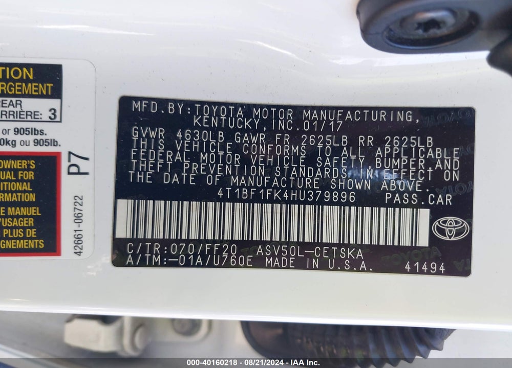 2017 TOYOTA CAMRY SE VIN: 4T1BF1FK4HU379896