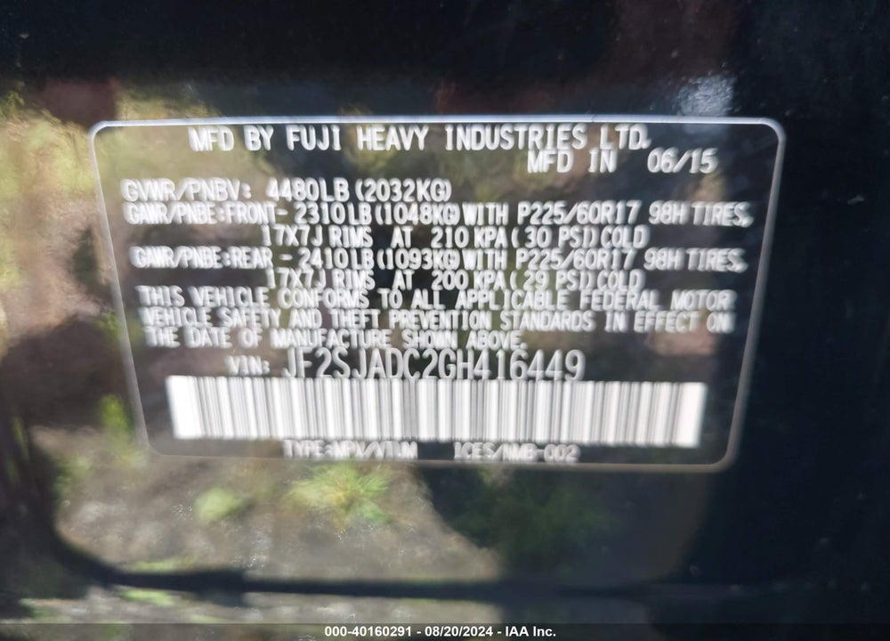 2016 SUBARU FORESTER 2.5I PREMIUM VIN: JF2SJADC2GH416449