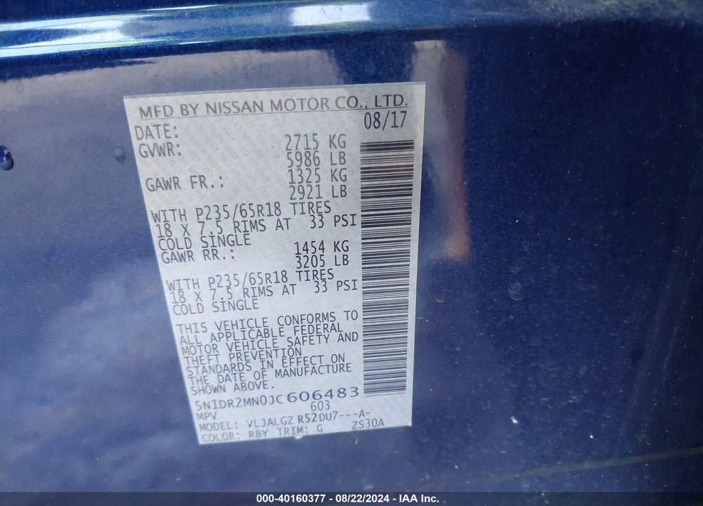 2018 NISSAN PATHFINDER SL VIN: 5N1DR2MN0JC606483