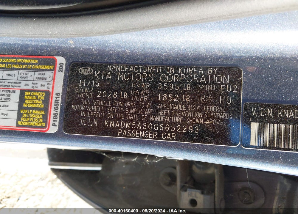 2016 KIA RIO LX VIN: KNADM5A30G6652293