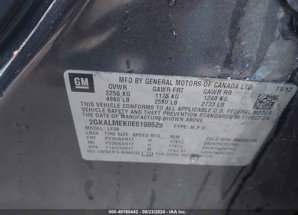 2014 GMC TERRAIN SLE-1 VIN: 2GKALMEK0E6198529