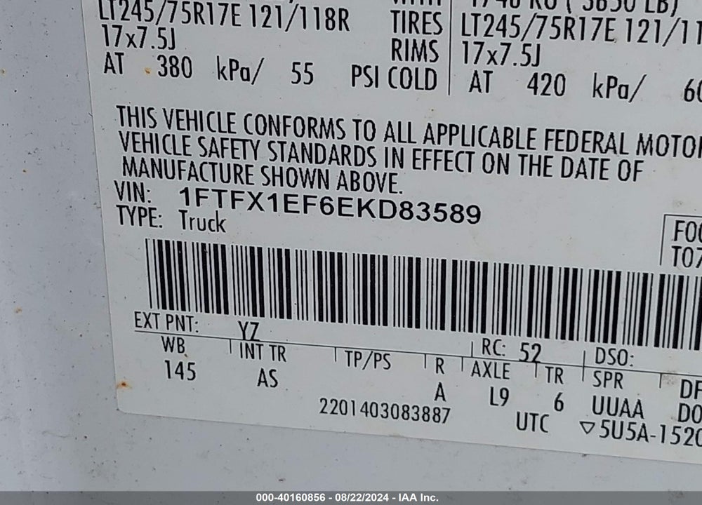 2014 FORD F-150 XL VIN: 1FTFX1EF6EKD83589