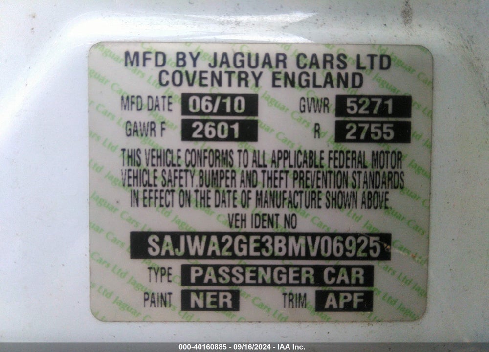 2011 JAGUAR XJ XJL SUPERCHARGED VIN: SAJWA2GE3BMV06925