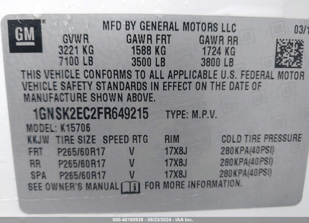2015 CHEVROLET TAHOE COMMERCIAL FLEET VIN: 1GNSK2EC2FR649215