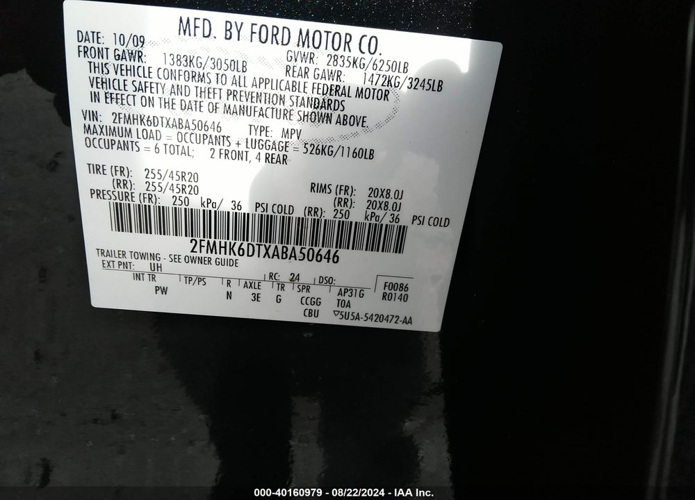 2010 FORD FLEX LIMITED VIN: 2FMHK6DTXABA50646