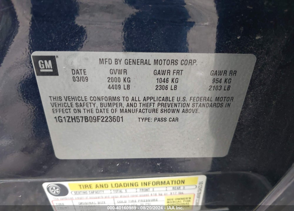 2009 CHEVROLET MALIBU LT VIN: 1G1ZH57B09F223601