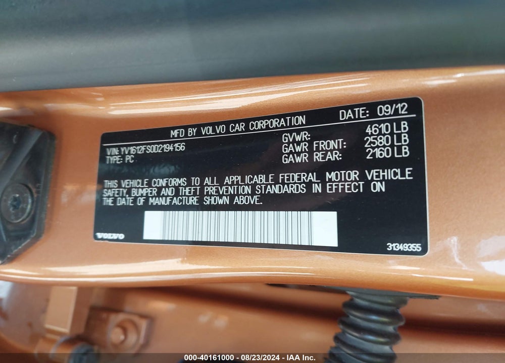 2013 VOLVO S60 T5 VIN: YV1612FS0D2194156