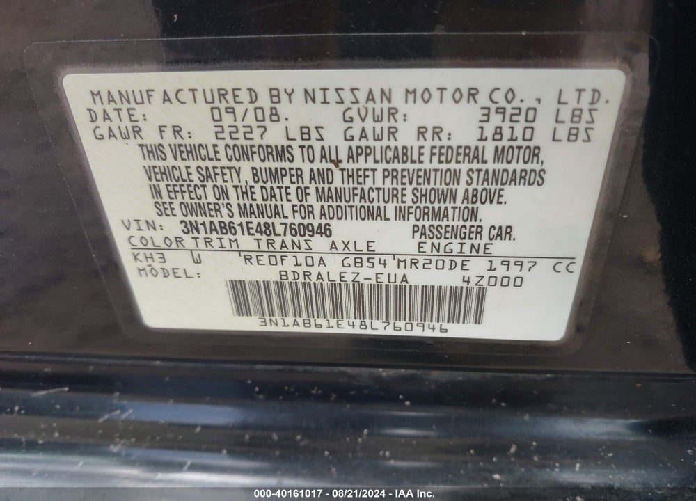 2008 NISSAN SENTRA 2.0S VIN: 3N1AB61E48L760946