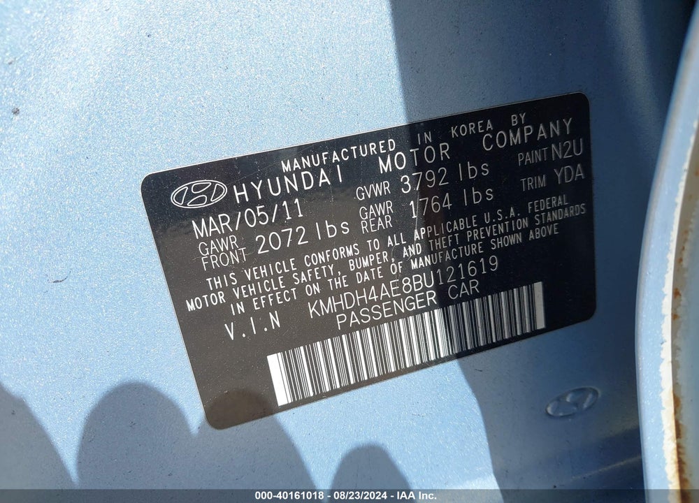 2011 HYUNDAI ELANTRA GLS (ULSAN PLANT) VIN: KMHDH4AE8BU121619