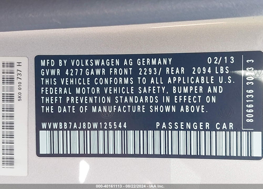 2013 VOLKSWAGEN GOLF 2.5L 2-DOOR VIN: WVWBB7AJ8DW125544