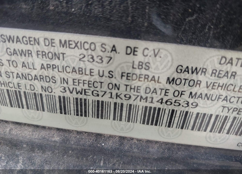 2007 VOLKSWAGEN JETTA WOLFSBURG EDITION VIN: 3VWEG71K97M146539