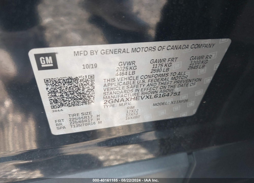 2020 CHEVROLET EQUINOX FWD LS VIN: 2GNAXHEVXL6164751