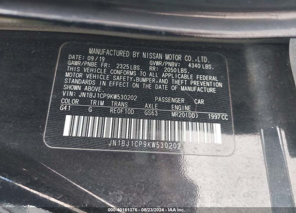 2019 NISSAN ROGUE SPORT SV VIN: JN1BJ1CP9KW530202