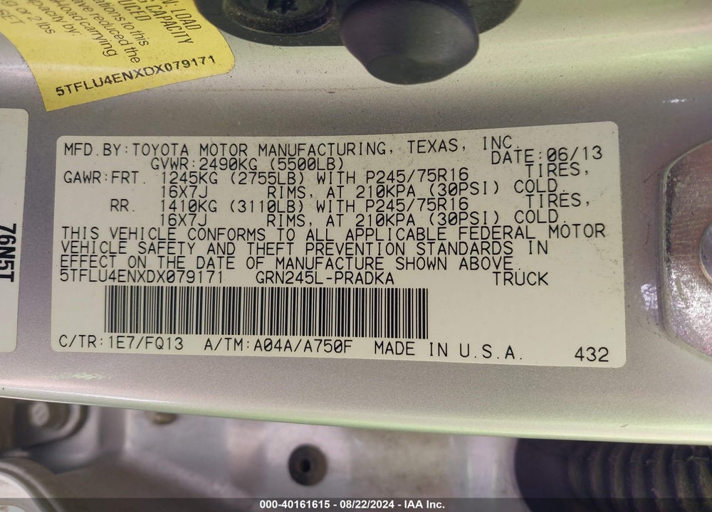 2013 TOYOTA TACOMA BASE V6 VIN: 5TFLU4ENXDX079171