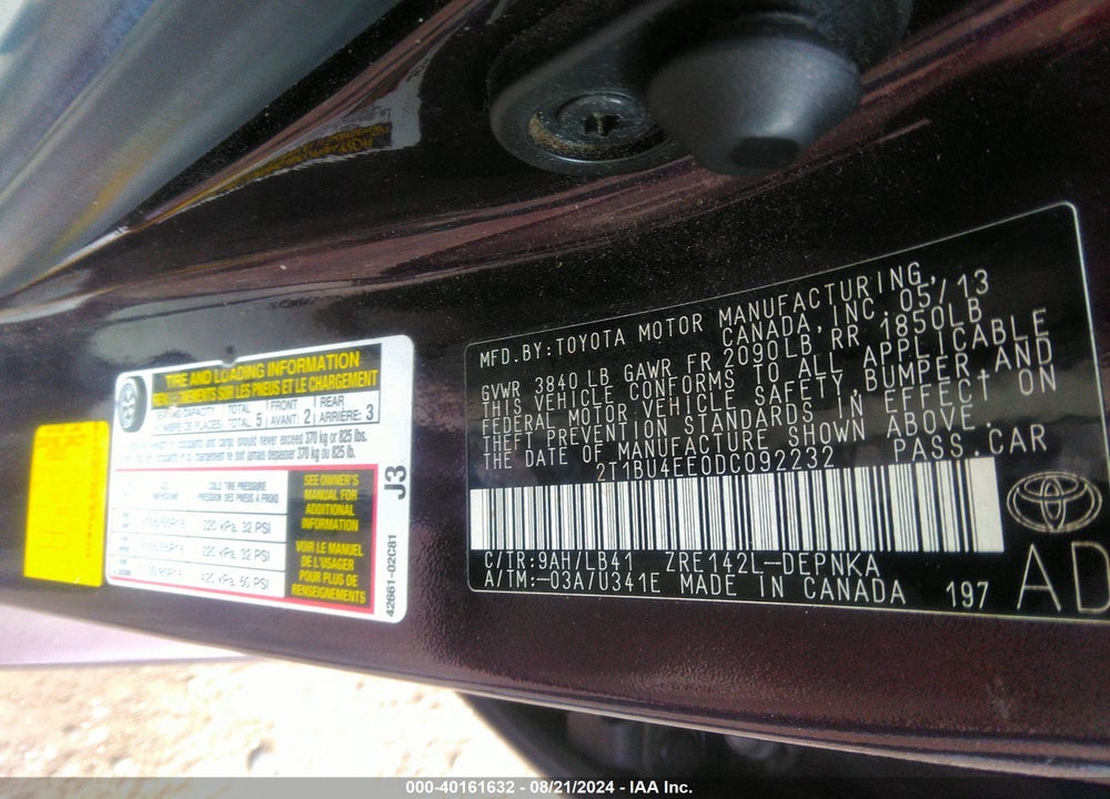 2013 TOYOTA COROLLA LE SPECIAL EDITION VIN: 2T1BU4EE0DC092232