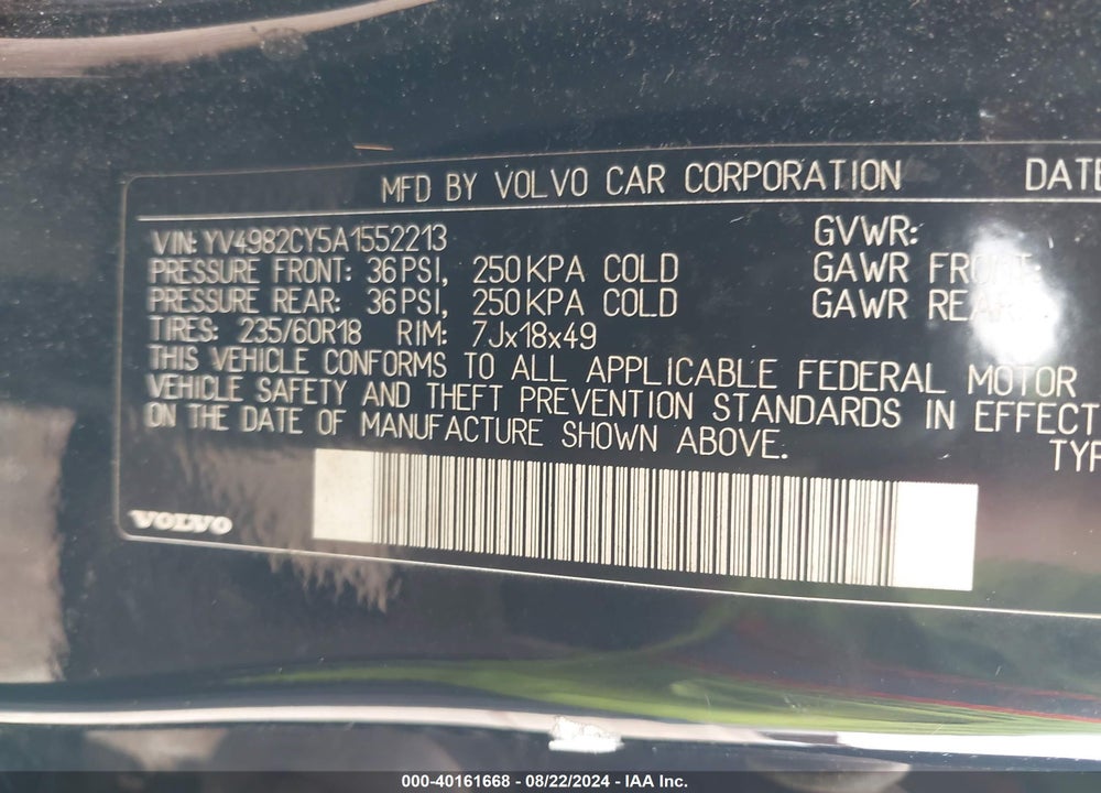 2010 VOLVO XC90 3.2 VIN: YV4982CY5A1552213