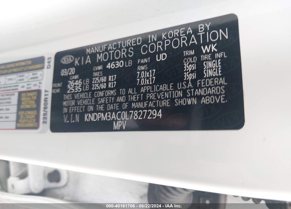 2020 KIA SPORTAGE LX VIN: KNDPM3AC0L7827294