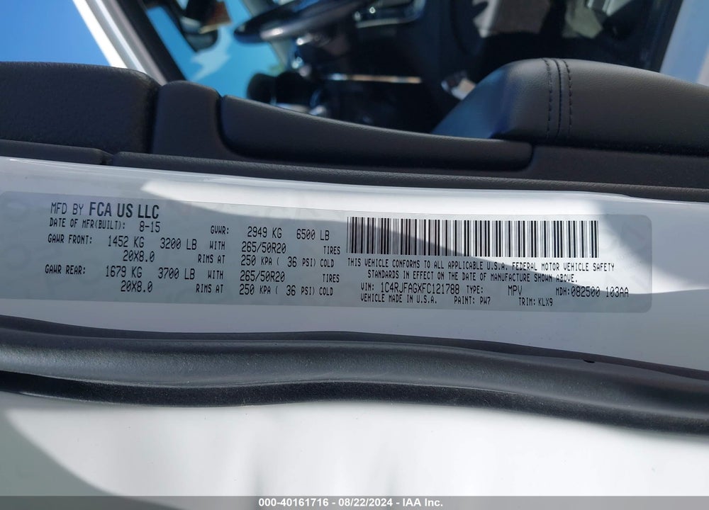 2015 JEEP GRAND CHEROKEE ALTITUDE VIN: 1C4RJFAGXFC121788