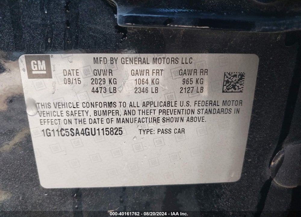 2016 CHEVROLET MALIBU LIMITED LT VIN: 1G11C5SA4GU115825