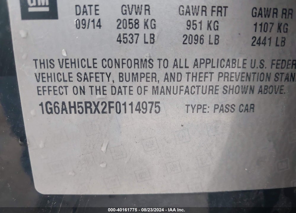 2015 CADILLAC ATS LUXURY VIN: 1G6AH5RX2F0114975