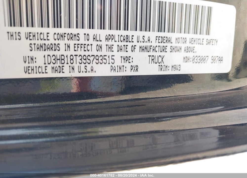 2009 DODGE RAM 1500 SLT/SPORT/TRX VIN: 1D3HB18T39S793515