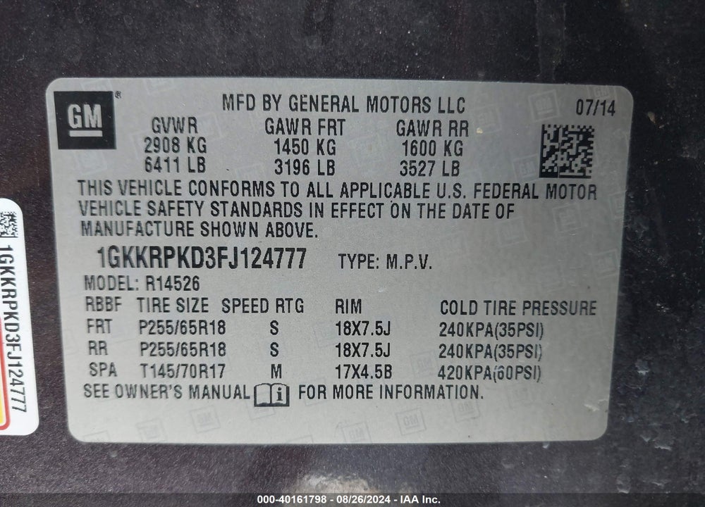 2015 GMC ACADIA SLE-2 VIN: 1GKKRPKD3FJ124777