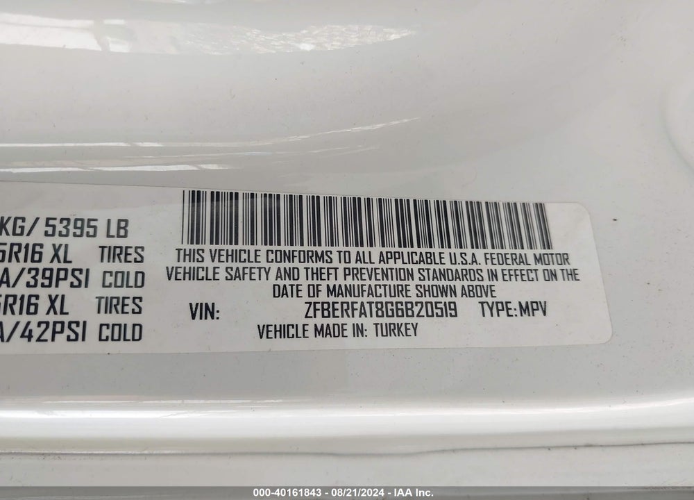 2016 RAM PROMASTER CITY TRADESMAN VIN: ZFBERFAT8G6B20519