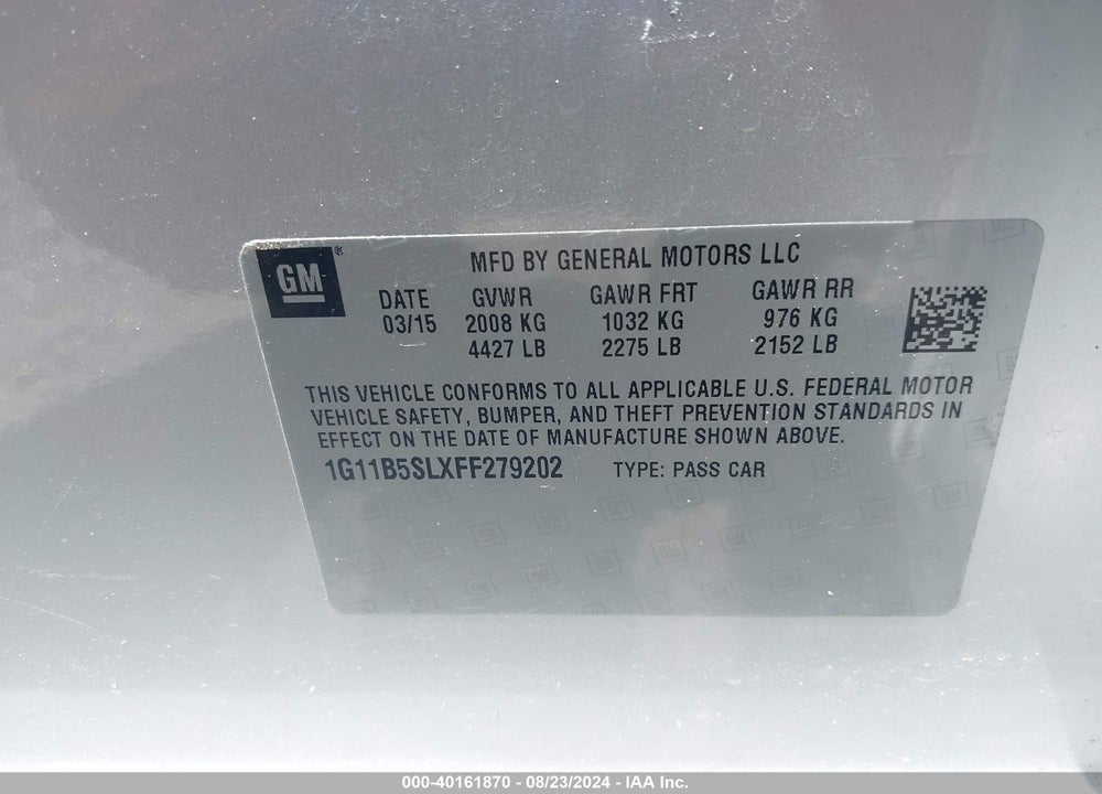 2015 CHEVROLET MALIBU LS VIN: 1G11B5SLXFF279202