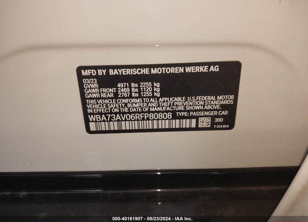 2024 BMW 4 SERIES GRAN COUPE 430I XDRIVE VIN: WBA73AV06RFP80808