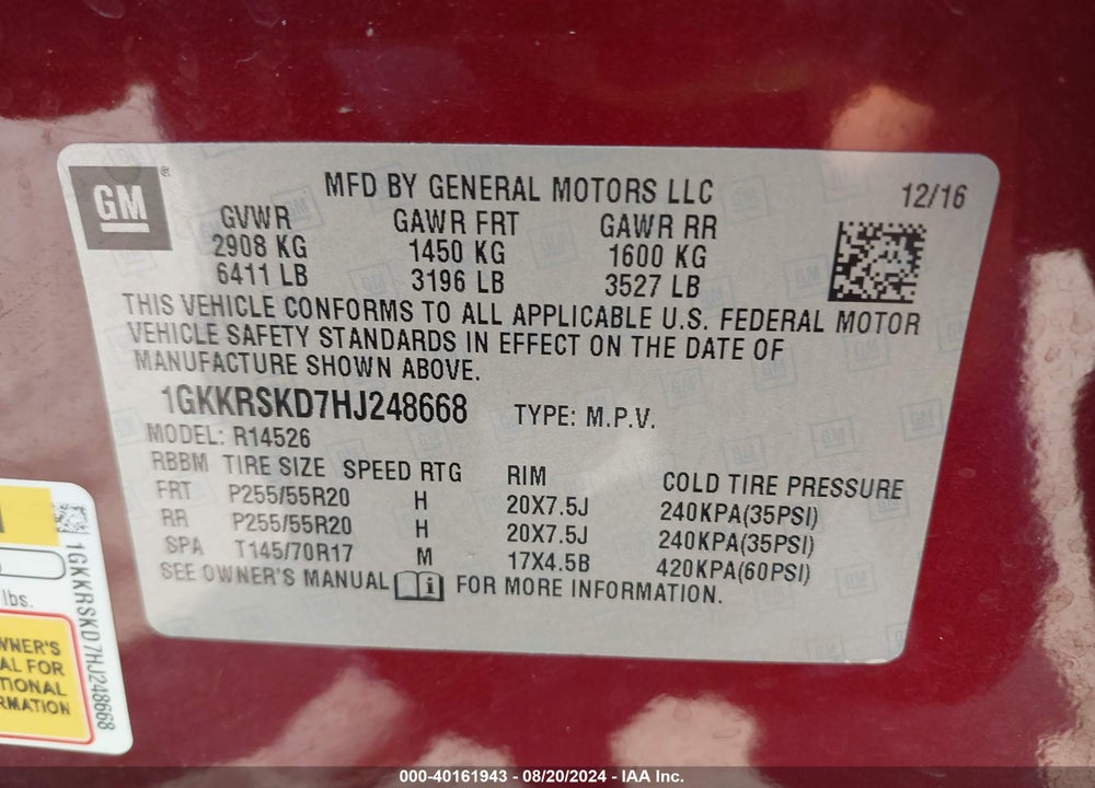 2017 GMC ACADIA LIMITED VIN: 1GKKRSKD7HJ248668