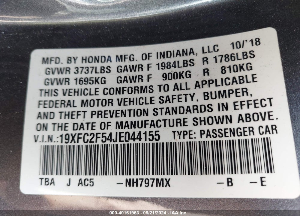 2018 HONDA CIVIC LX VIN: 19XFC2F54JE044155