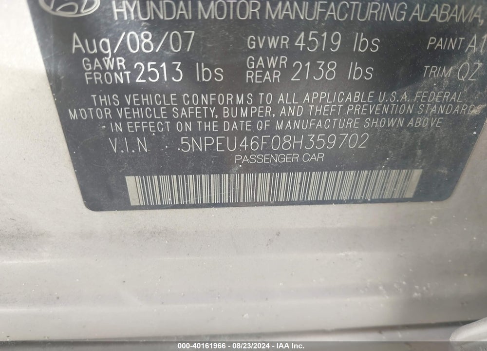 2008 HYUNDAI SONATA LIMITED V6/SE V6 VIN: 5NPEU46F08H359702